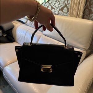 Michael Kors Blue Leather Top-Handle Satchel with Gold Hardware